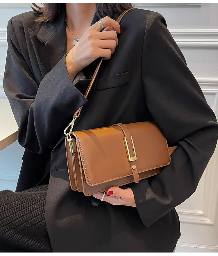 PU Leather Shoulder Bag For Women Fashionable Dress Style Two Straps Waterproof