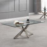Clear Glass Top 0.11cbm SS Coffee Table For Living Room With Brushed Chrome Base