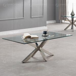 Wholesale Clear Glass Top 0.11cbm SS Coffee Table For Living Room With Brushed Chrome Base from china suppliers