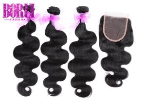 Wholesale Malaysian Virgin Human Hair Extension Bundles Body Wave With Closure Natural Black from china suppliers