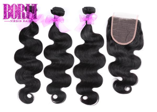 Malaysian Virgin Human Hair Extension Bundles Body Wave With Closure Natural