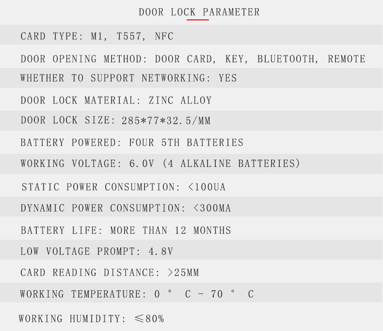 Digital Smart Card Hotel Lock Residential Front Door Combination 5-40mA