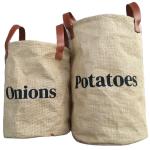 Onions Potato Printed Jute Bags Storage Bags With Leather Handle