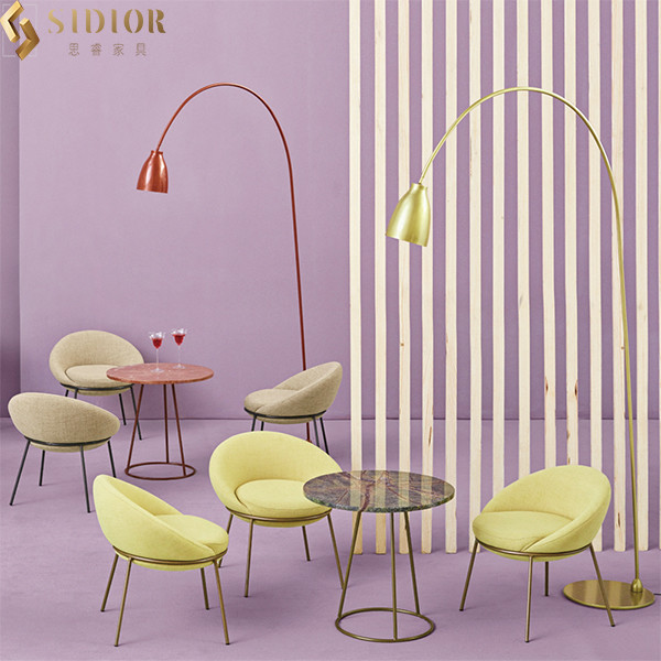 L57cm Yellow Fabric Ultra Modern Dining Chairs With Stainless Steel Legs