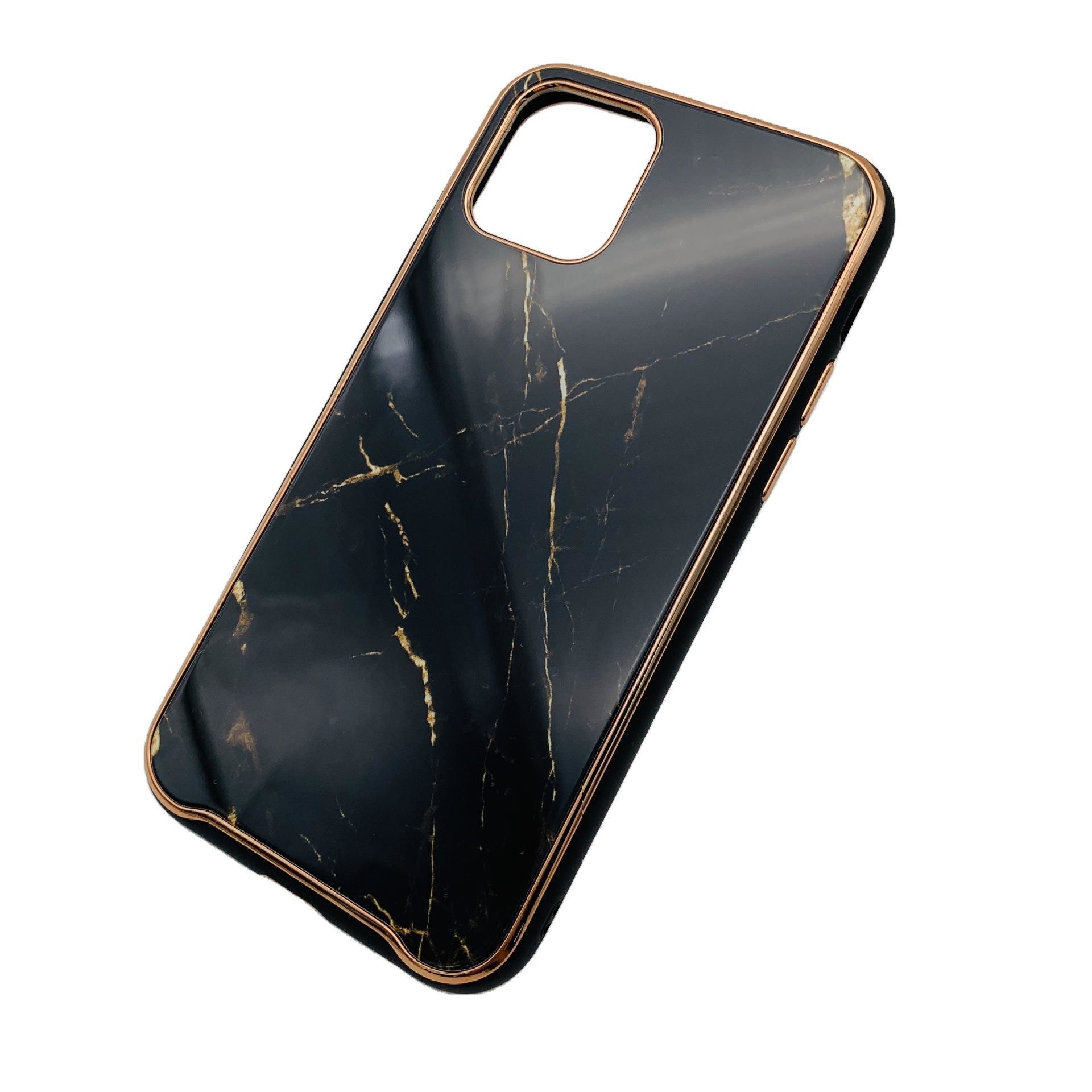 Hybrid Marble Glass Phone Case Anti Scratch Metal Buttons For Iphone 11