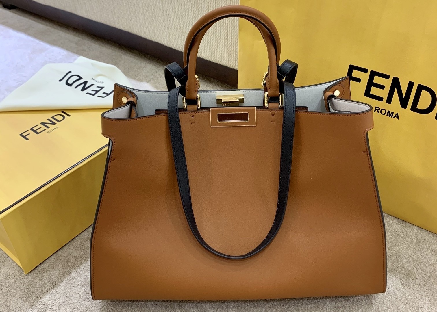 Peekaboo Brown 40cm Tote Shopper Bag Geninue Leather High Capicity