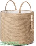 storage Basket Decorative Rope Basket Wooden Bead Decoration For Blankets,Toys