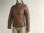 Mandarin Collar Ladies PU Jacket , Womens Faux Leather Jackets Zip Through