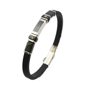 Wholesale Stainless Steel Soft Rubber Bracelet with Carbon Fiber Plate Punk Style White Setting CZ Silicone Luxury Men's Jewelry from china suppliers