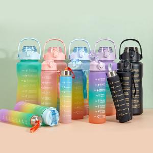 Wholesale Summer Gradient Motivational 3 In 1 Water Bottle Set Leak Proof Water Bottle 40 Oz With Handle Bpa Free Portable Sports Kettle from china suppliers