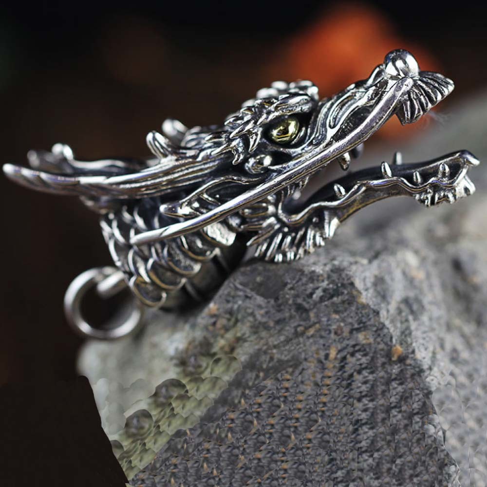 Men Necklace Retro 925 Sterling Silver Dragon Head Pendant Silver Wheat Chain Necklace (DZ020998)
