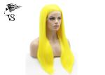 Straight Synthetic Yellow Lace Front Wig For Black / White Women Natural Looking