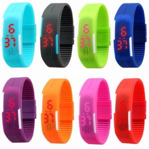 Wholesale Ultra Thin Sport Digital Led Bracelet Watches In Hard PU Material, Customized Logo On The Buckle from china suppliers