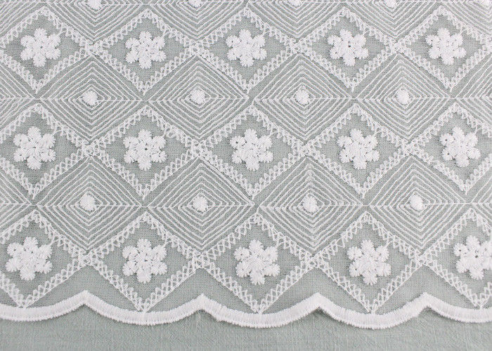 White Embroidered Floral Lace Fabric Milk Silk Nylon Mesh Fabric For Wedding