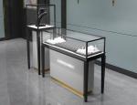 ODM Black Titanium Jewelry Store Showcases With Ultra White Glass Electrical