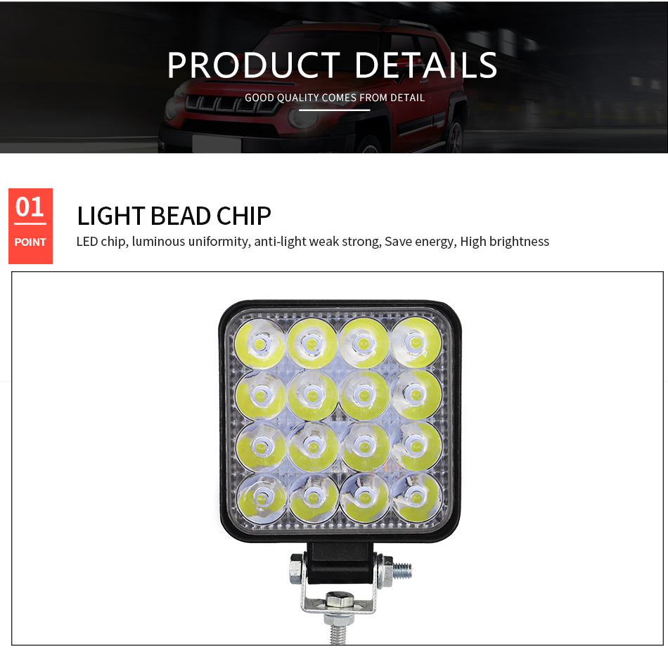 48W 16LED 4WD Square Led Work Lights Off Road Work Light