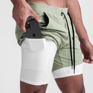 Wholesale 2 In 1 Double Layer Sports Mens Gym Shorts Custom LOGO 5 Inch Fitness Workout Shorts from china suppliers