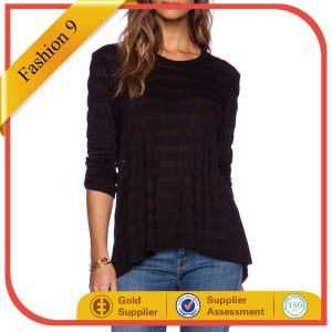 Wholesale Black Long Sleeved Blouse with Rib knit edges from china suppliers