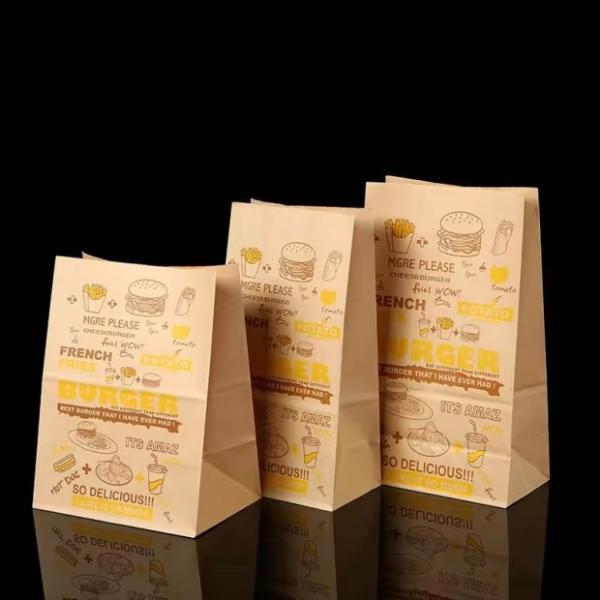 Custom Size Disposable Brown Kraft Paper Bags for Bread, Sandwich Flat Bottom