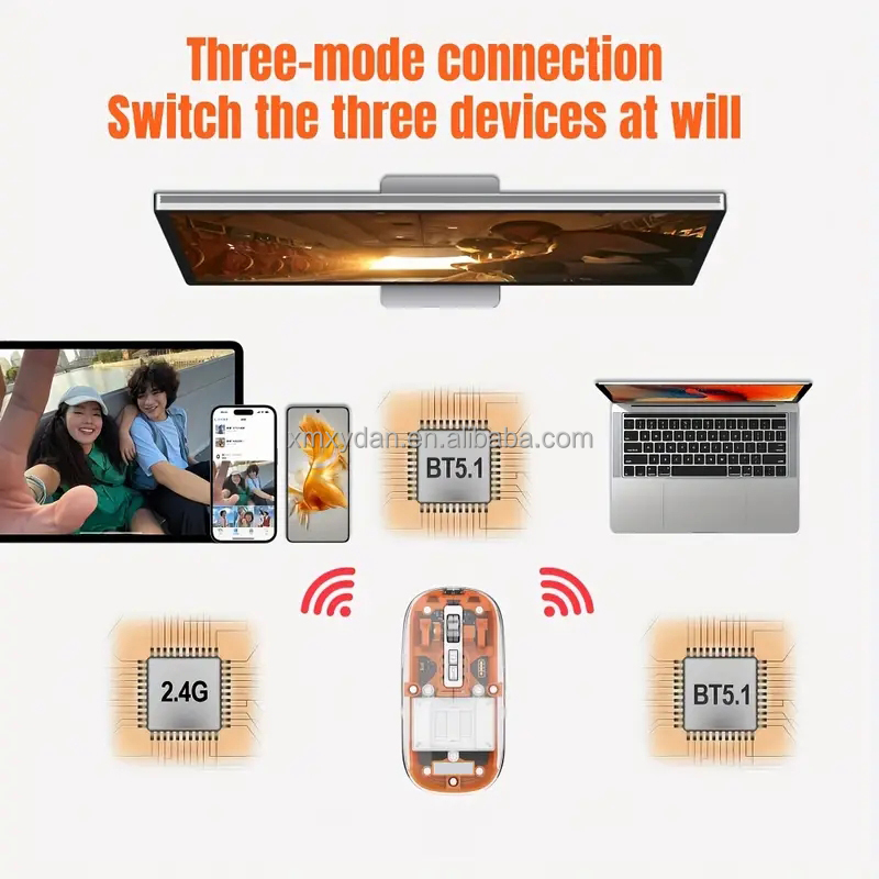 2400Dpi Rgb Gaming Bt 2.4G Three Mode Usb Pc Laptop Computer Rechargeable Wireless Mouse