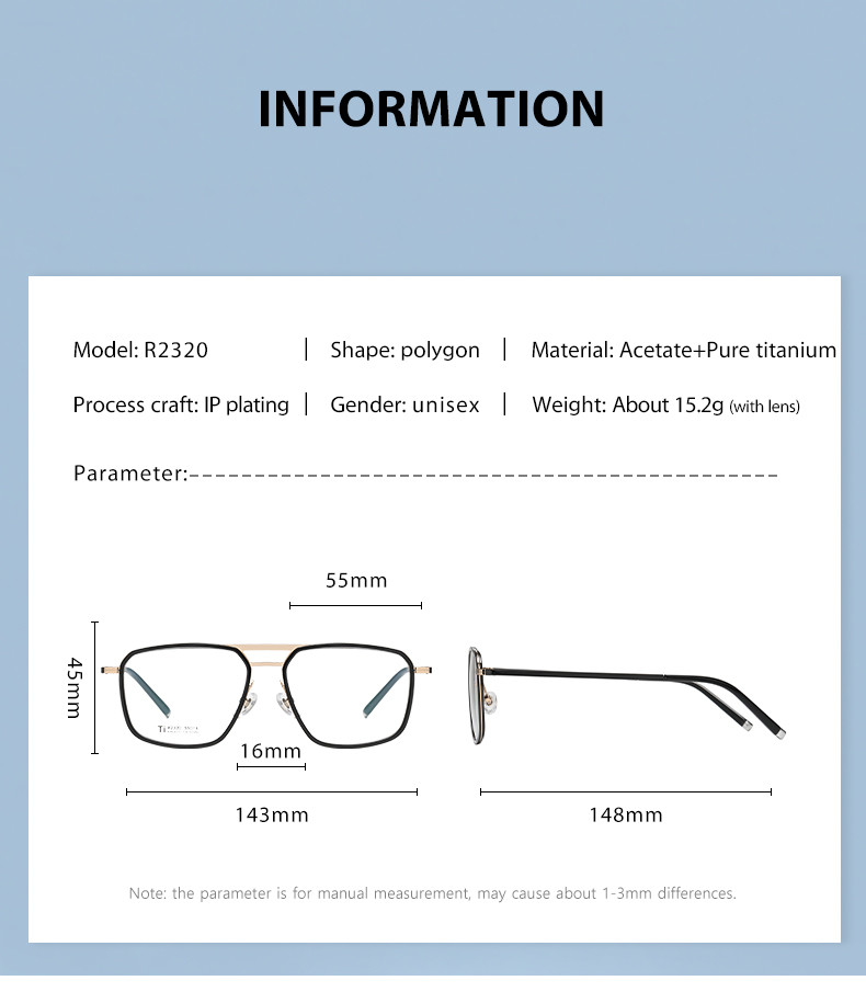 Clear Lens Acetate Titanium Glasses , Unisex Metal Frame Glasses OEM