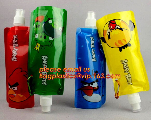 Environmental Cartoon Foldable Water Bottle Bag,BPA Free Plastic Custom Logo Printed Bottle Foldable Drinking Collapsibl