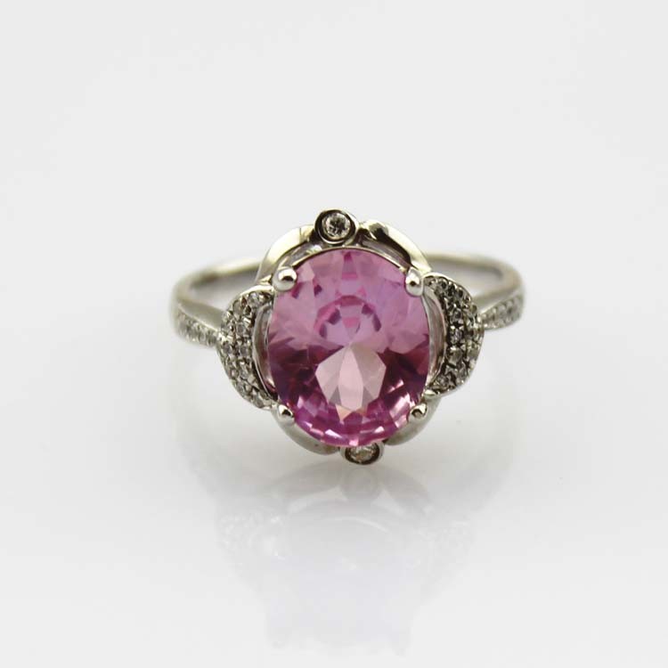 White Gold Plated Solid Silver 8mmx10mm Oval Red Cubic Zircon Ring(R169)