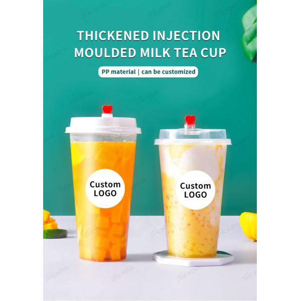 Custom PP plastic cup with lid and straw