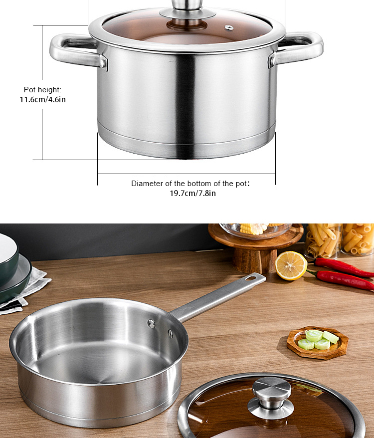 Amazon Top Seller Kitchen Cookware 6 Pcs Glass Cover 430 Stainless Steel Cookware Sets With Handle