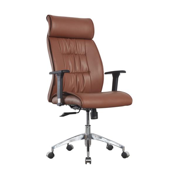 3D Armrest Brown Leather Executive Leather Office Swivel Chairs SGS Aluminum