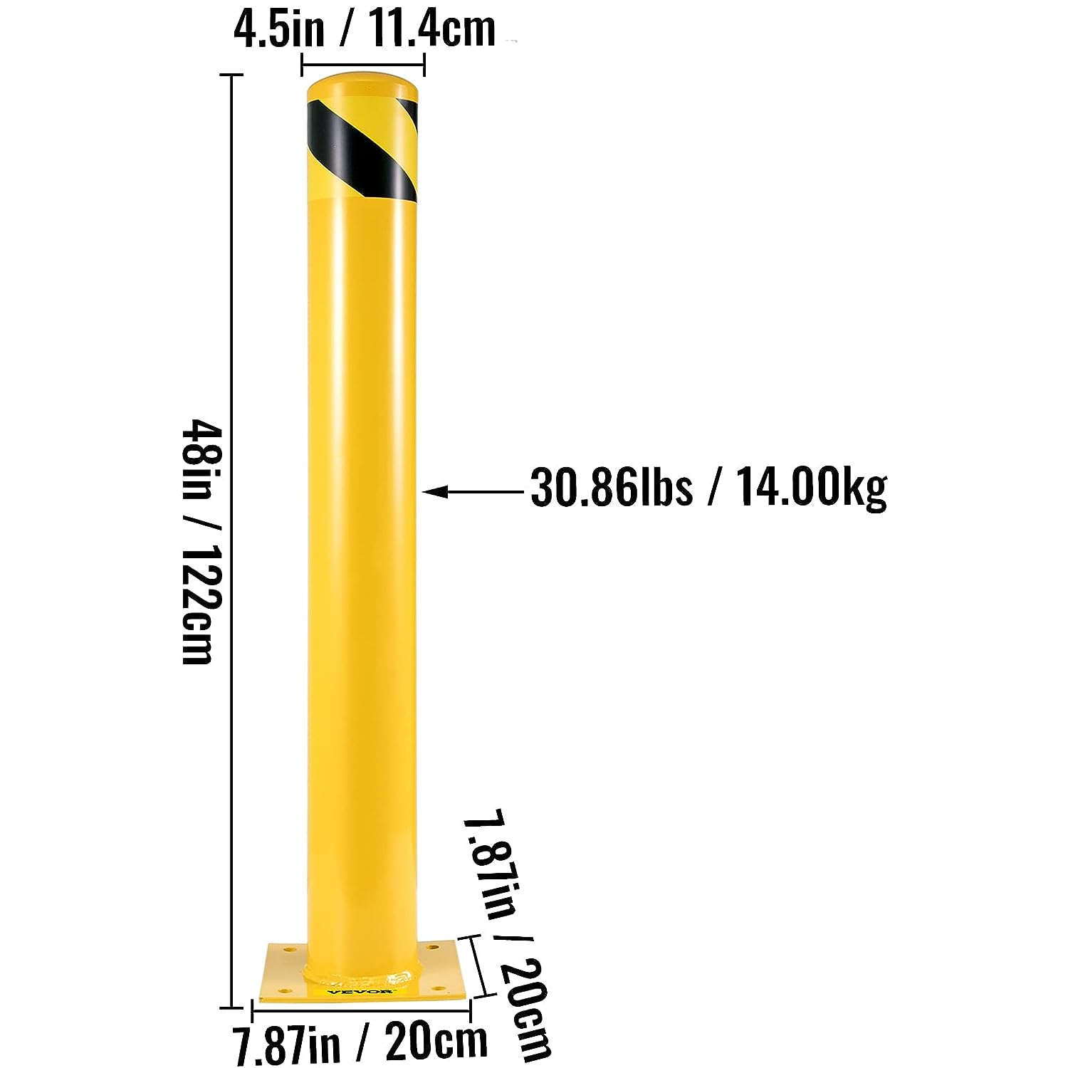4.5 Inch Diameter Steel Pipe Safety Bollard 48 Inch Height Bollard Post