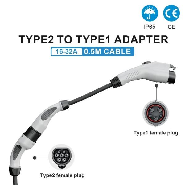 Type2 To Type1 Cable Electric Vehicle Charger Adapter 16A 32A Cable Ev Charger