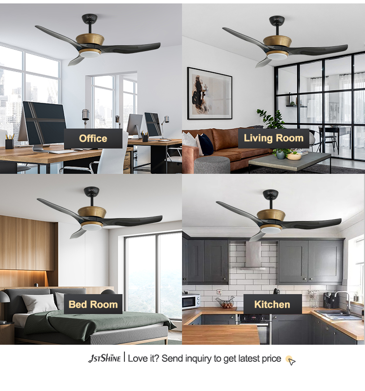 Time Setting 52" Black Gold ABS Blades Ceiling Fan with LED Light and DC Copper Motor
