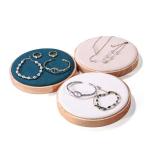 Flat Round Wood Pesentation Jewelry Bracelets Display Tray, Covered with