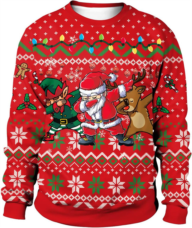 Unisex Ugly Christmas Sweater 3D Printed Funny Graphic Long Sleeve T-Shirt Crewneck Sweatshirts