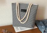 Large Striped Canvas Tote Bag For Travel / Office / Daily Casual Occasion
