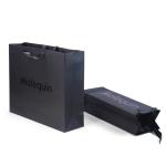Custom Black Paper Shopping Bags With Ribbon Handles Stylish Product Packaging