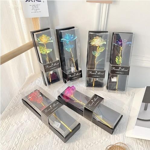 Valentine's Day Gift Qixi Gold Foil Rose Flower Window PVC Gift Box Packaging