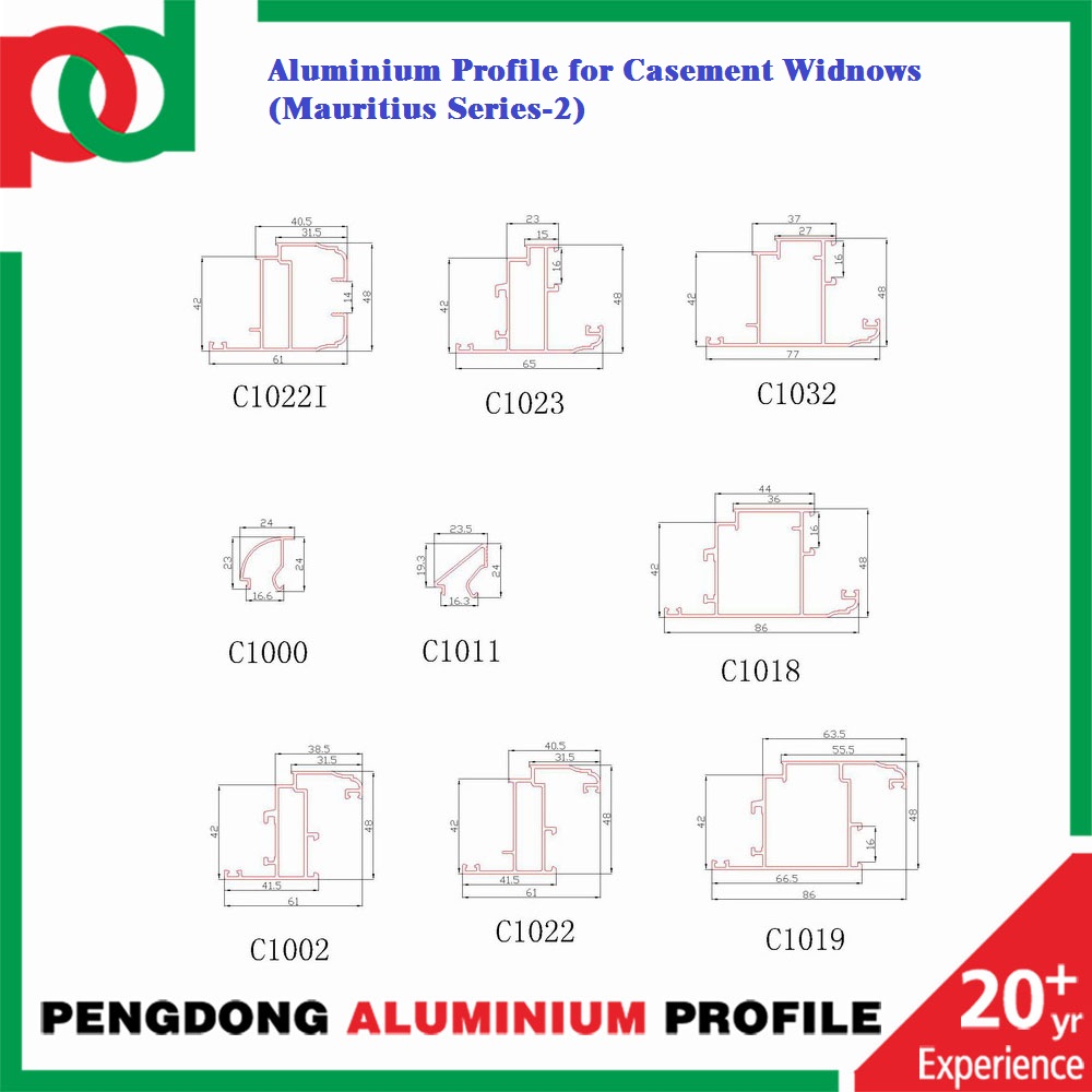 Powder Coated Aluminum Window Profile for Mauritius