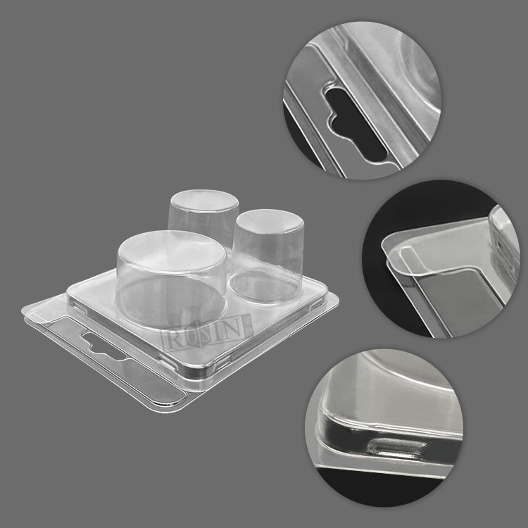 Custom 3 Cavity Disposable Clear Round PVC Plastic Accessories Clamshell Packaging With Handle Holes