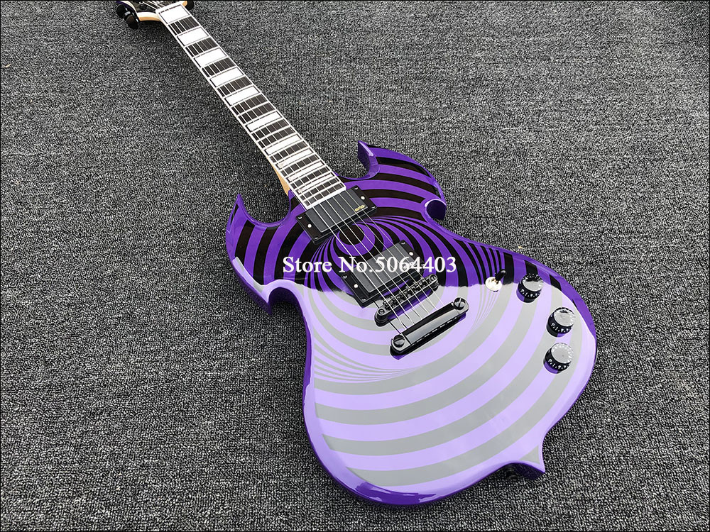 High quality shaped electric guitar purple paint circle black veneer rosewood fingerboard FREE shipping costs