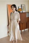 Light Blue 85% Cotton Linen Maxi Dress 15% Linen Woven Fabric Clothing