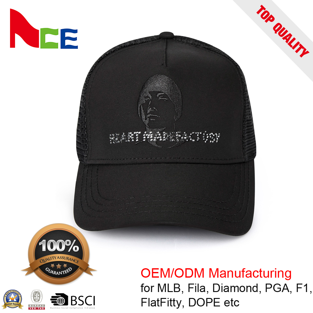 Custom Reversible Sequin 5 Panel Trucker Cap Unisex Style Comfortable Black Mesh Cap