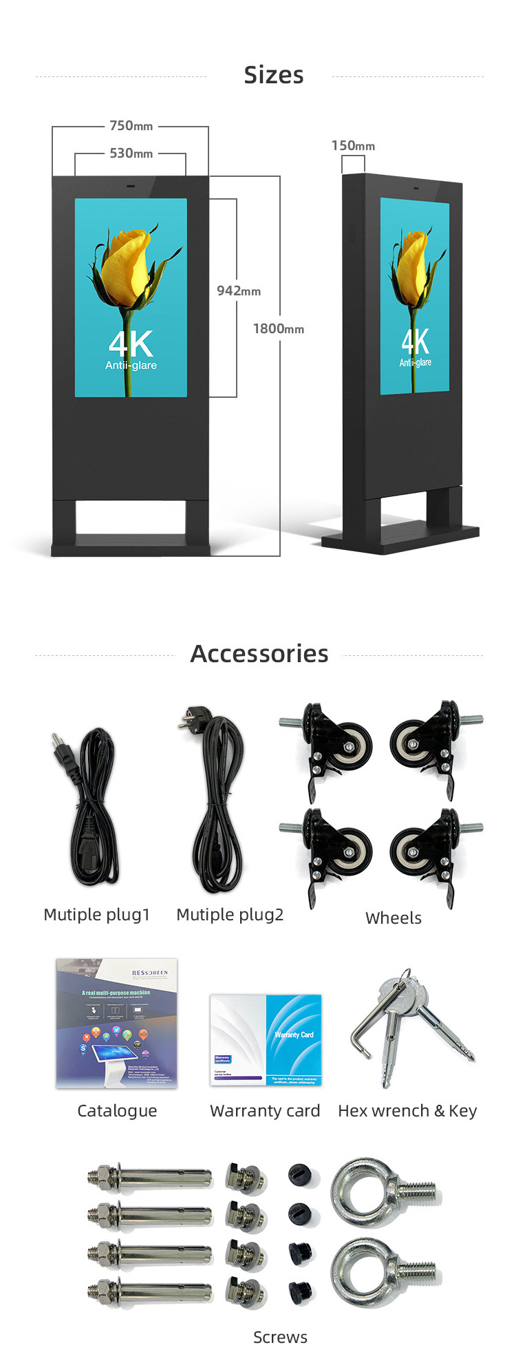 4K HD floor standing lcd digital signage billboard outdoor advertising screen