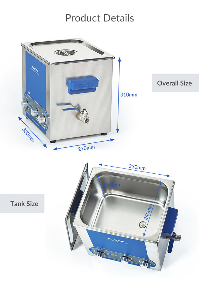 GT-P9 200w Ultrasonic Jewelry Cleaner Vegetable Fruit Washer 10 Liters With Timer Heater