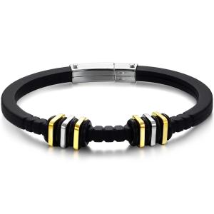 Wholesale Tagor Stainless Steel Jewelry Super Fashion Silicone Leather Bracelet Bangle TYSR116 from china suppliers