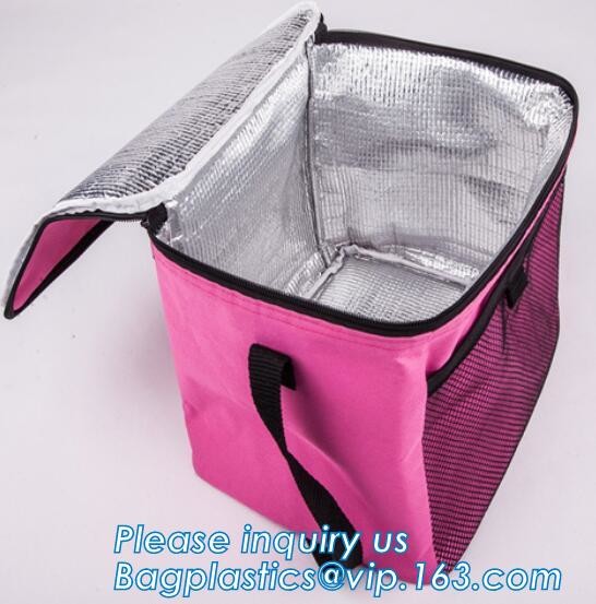 Reusable aluminium foil thermal insulation material cooler bag for picnic with Strapping tape closureRecycled PP Woven Plast