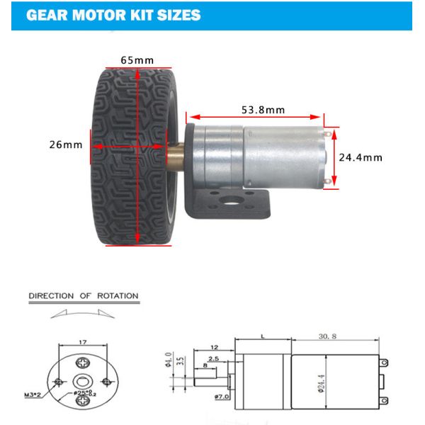 12V Toy Wheel Chassis Planetary Gear Motor 100prm With Tyre Coupling Kit