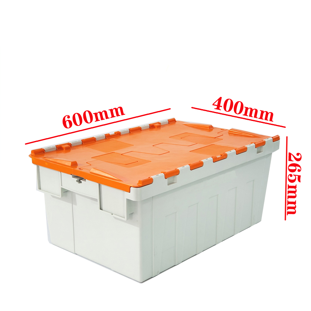 Custom Order Attached Lid Container Plastic Moving Storage Box With Lock Lid Tote Crate
