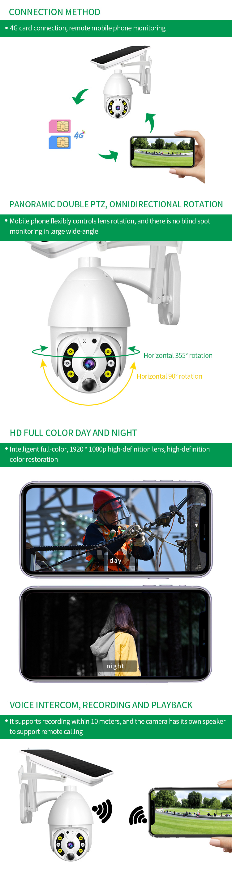 4G Solar Powered Camera Two-Way Audio 1080P Solar Cctv Wireless Network PTZ Cloud Storage Outdoor Camera